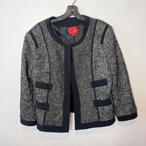 Narcisco‎ Rodriguez Tweed Career Blazer Jacket Womens L Black Long Sleeve Snap